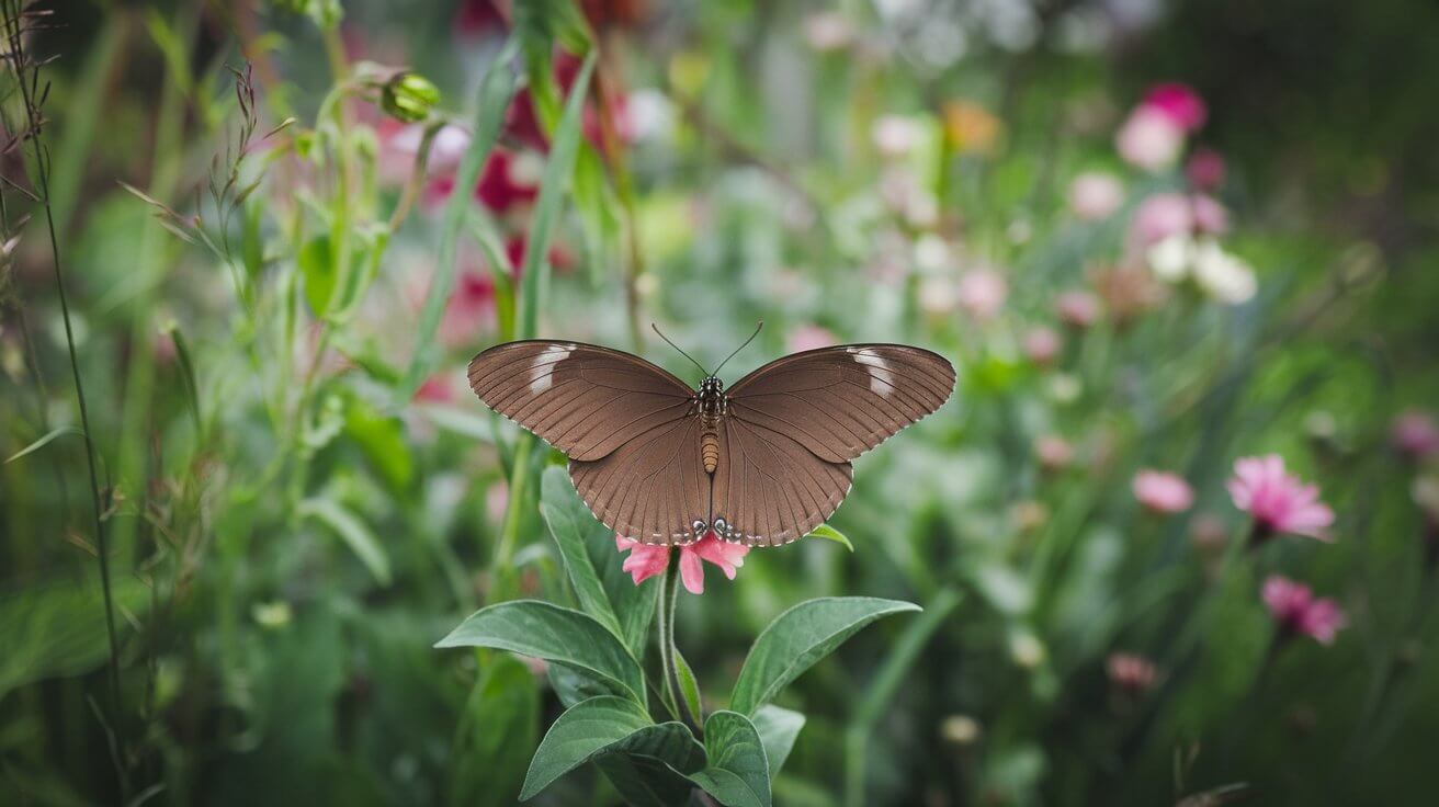 mariposa marrom no jardim