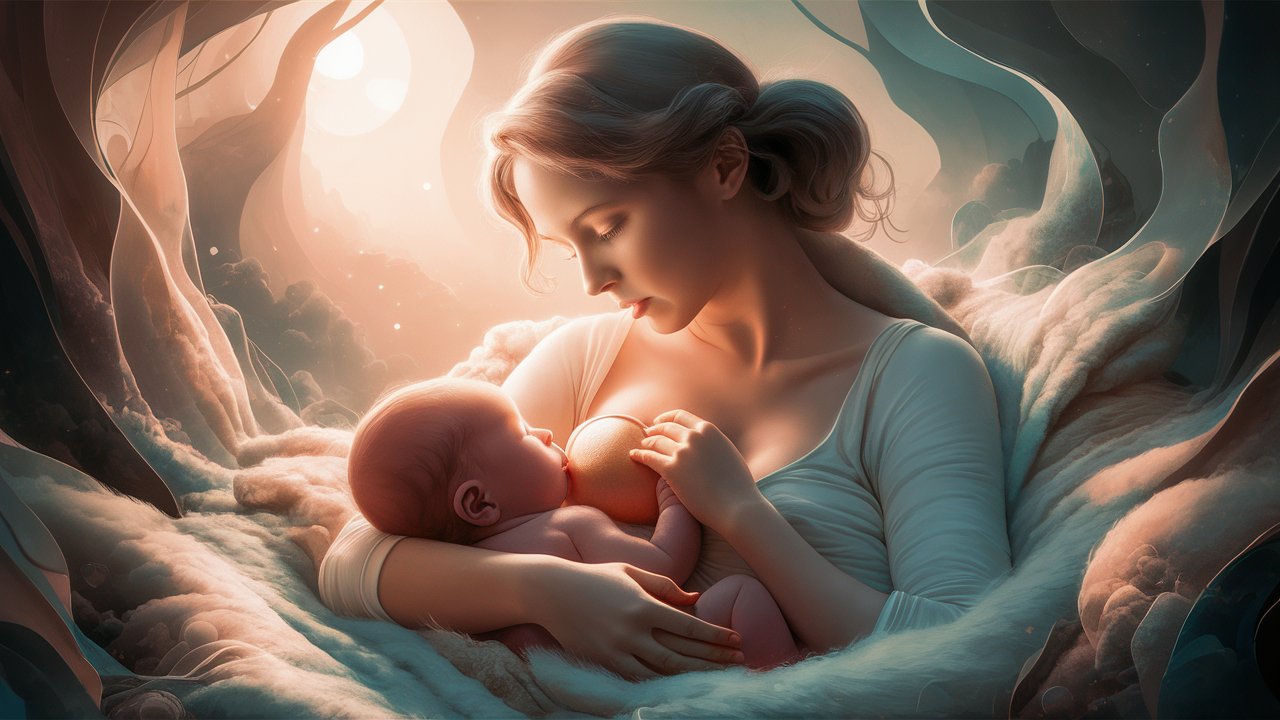 mãe olhando o seu bebê enquanto amamenta