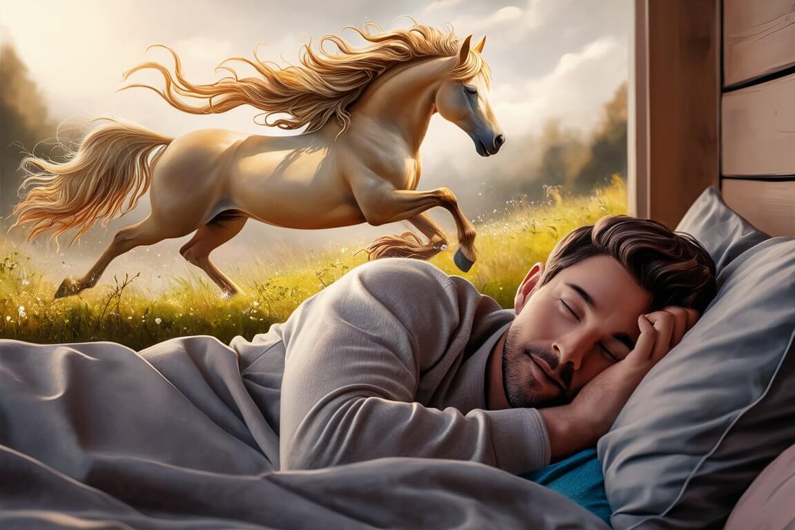 homem dormindo enquanto sonha com um cavalo correndo