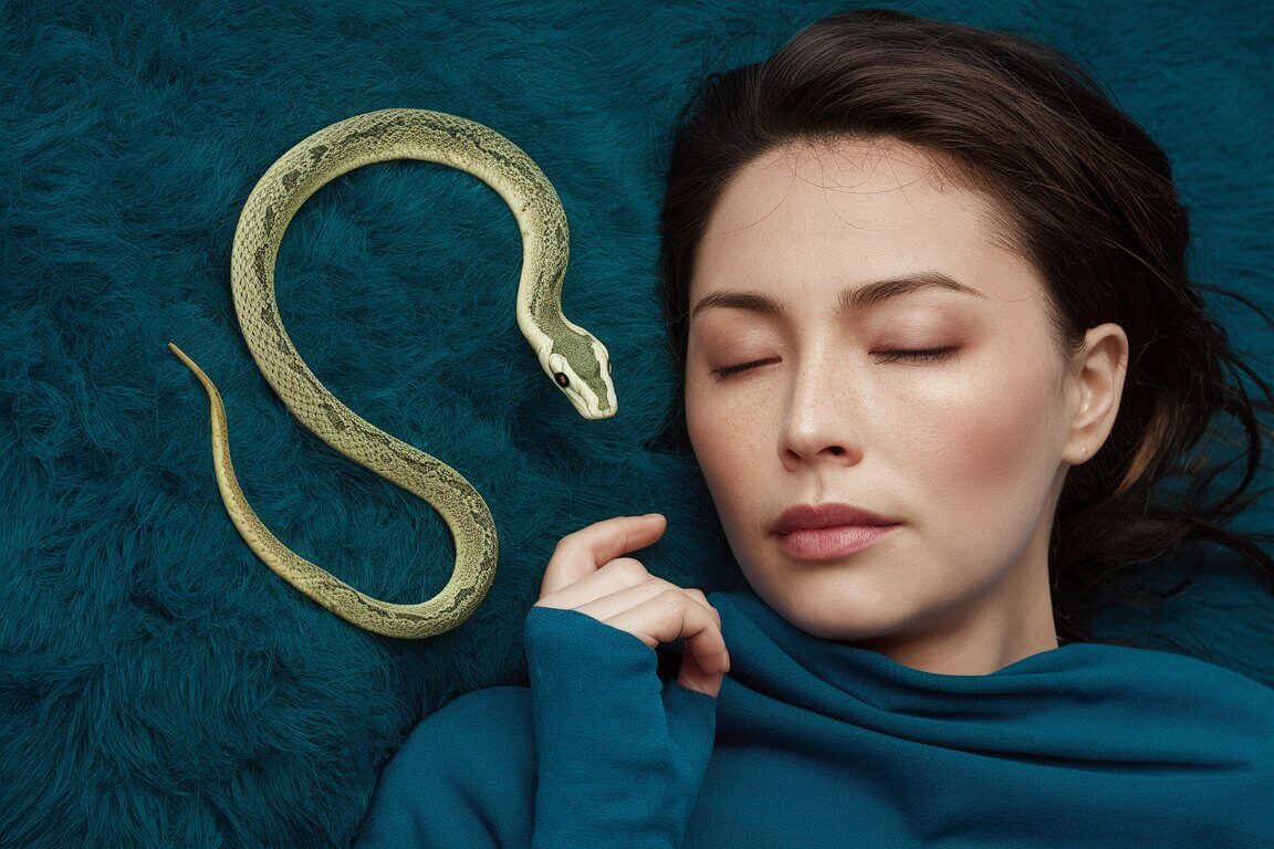 mulher dormindo com uma cobrinha verde ao seu lado